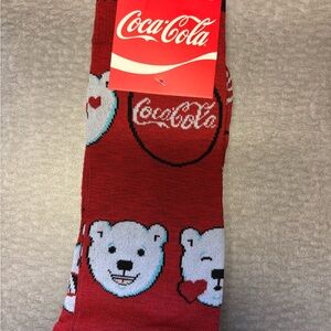 Coca Cola Red Socks with Cute Bear Pattern, Novelty Socks.